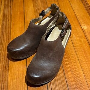 Dansko Brown Leather Cut Out Clogs